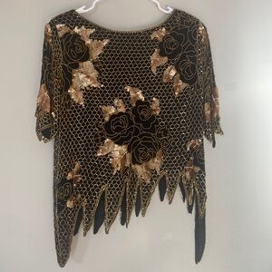 Rue De Calais vintage sequin gold and black top honey comb pattern small